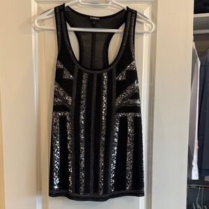 Express Black and Silver Sequin Tank Top